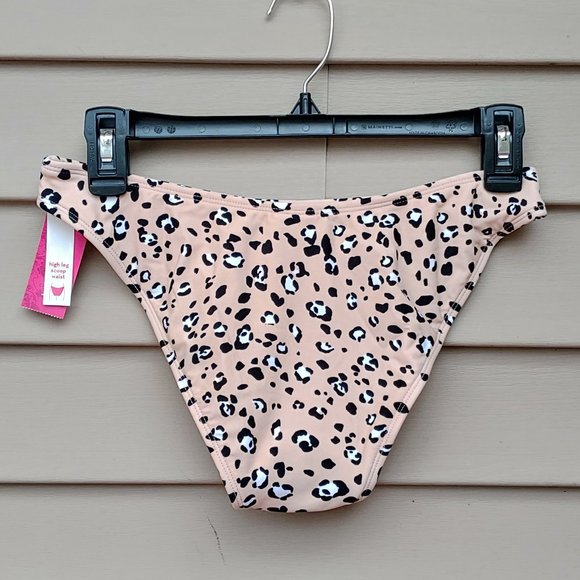 Xhilaration Animal Print Bikini Bottoms High Leg Scoop Waist NWT Leopard - Picture 7 of 10